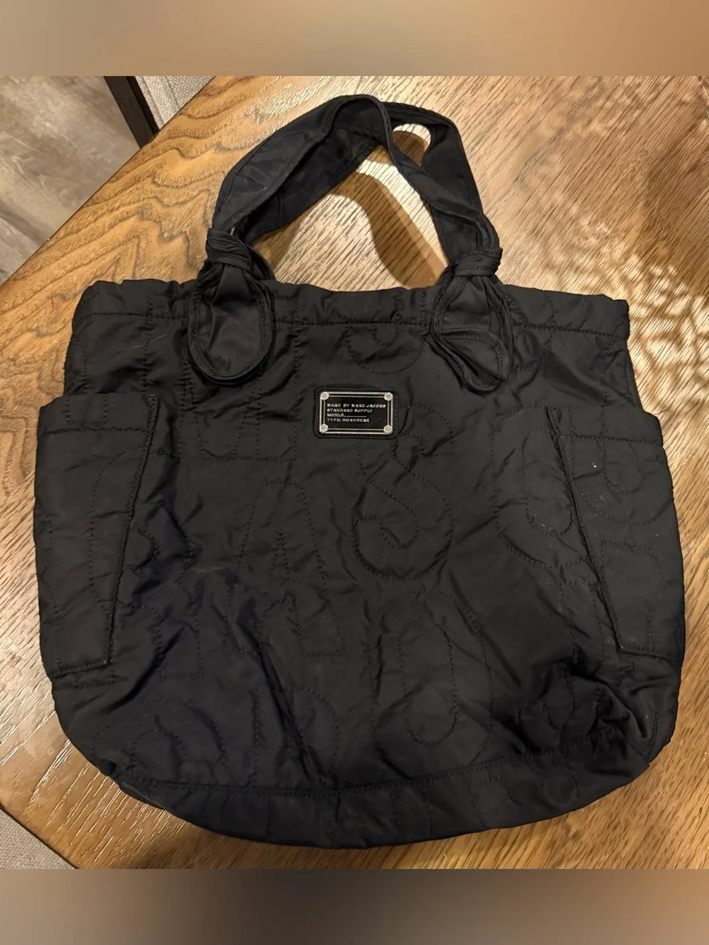 Marc Jacobs Black Quilted Tote with Logo Plaque